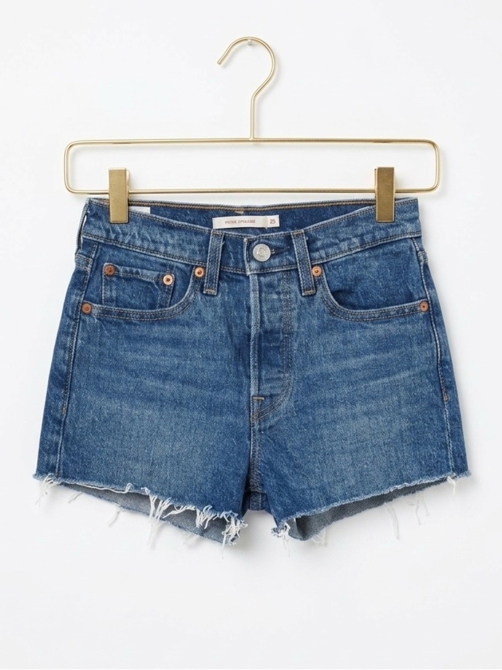 Levi's Wedgie High Waisted Cut Off Denim Shorts 25 Medium Wash Button Fly Blue